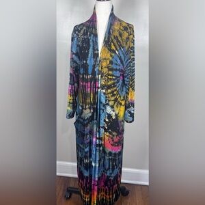 Kathmandu Imports Tie Dye Soft Jersey Knit Festival Hippie Long Duster Cardigan